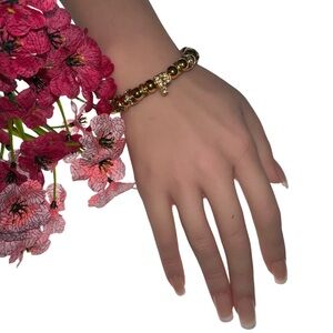 “P” Gold Tone Beaded Crystal Bracelet